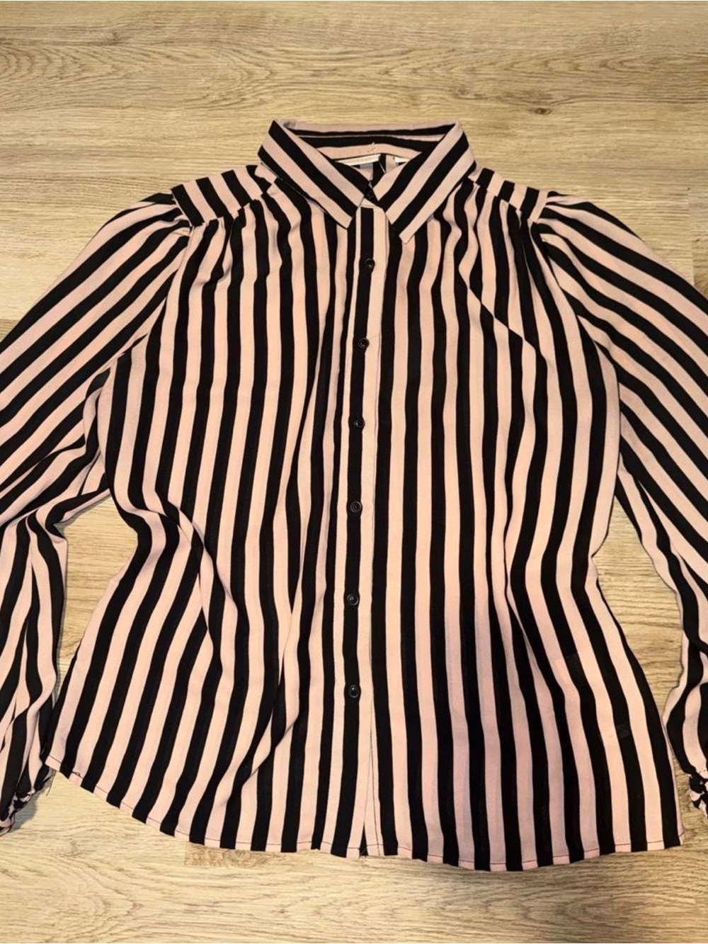 Women's Black and Pink Striped Button-Up Shirt